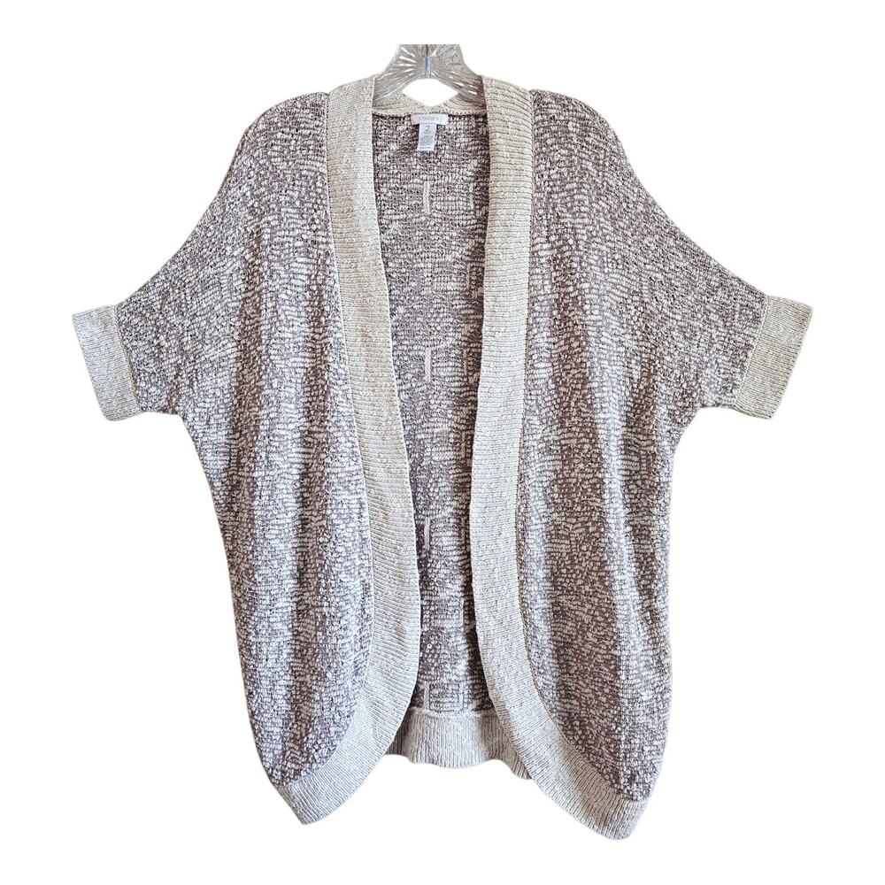 CHICO'S 2 Women's 12 14 Cardigan Sweater Beige Cream Neutral Cotton Dolman 48"